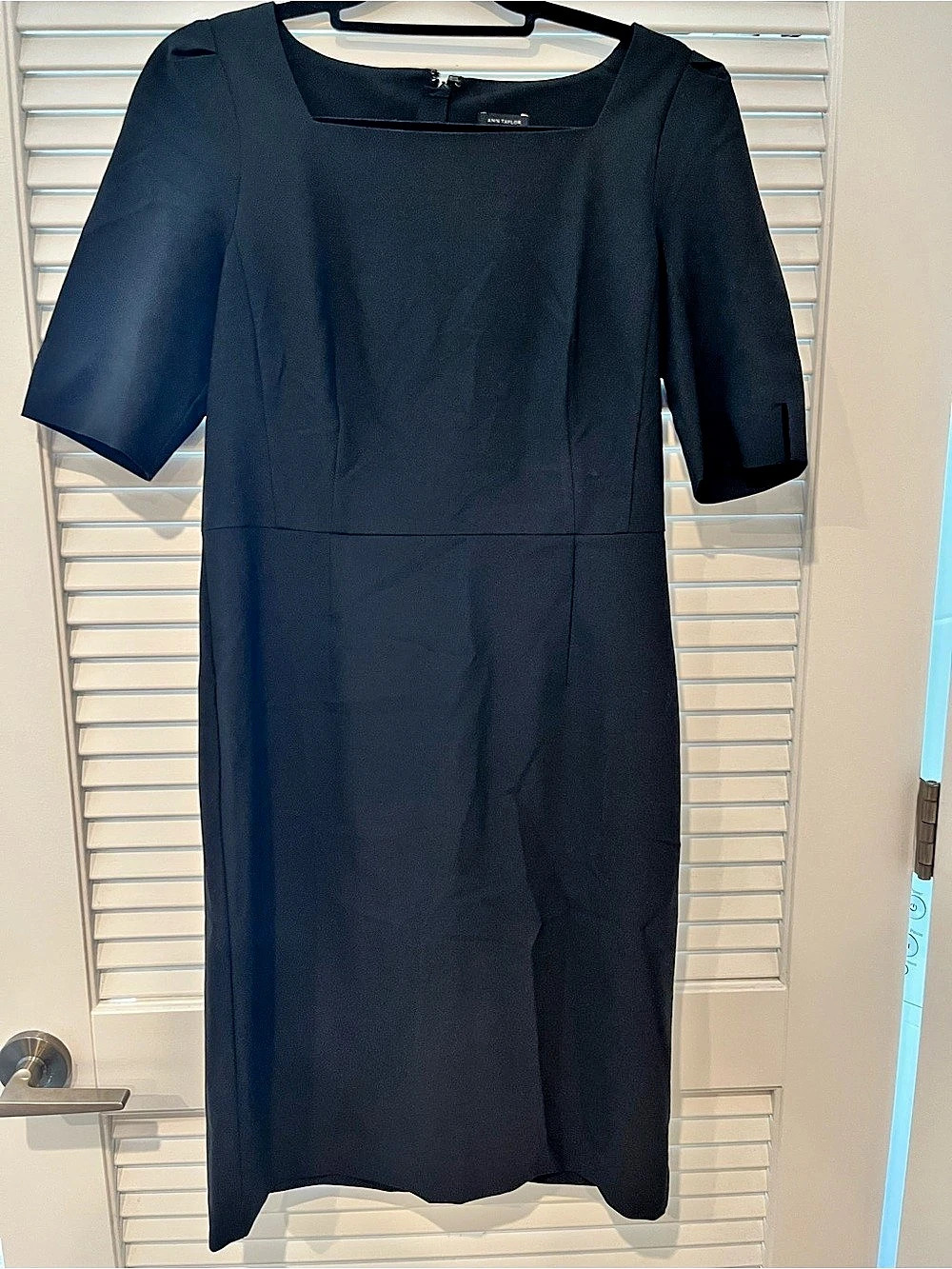 Ann Taylor Square Neck Sheath Dress Black Midi Size 6